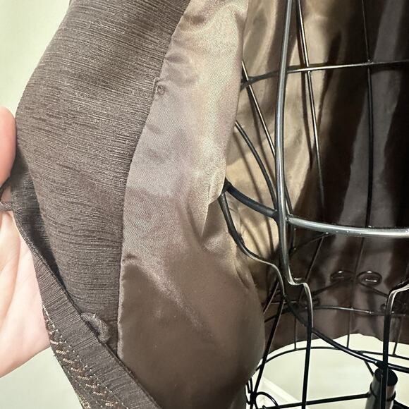 Silk Land Silk Pearl Button Jacket Women Size LG Brown with Green Embroidery - Picture 10 of 11